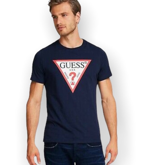 🚫SOLD🚫e🅱️y Guess Men’s Short Sleeve Logo Crew Neck T-Shirt Navy Large NWT